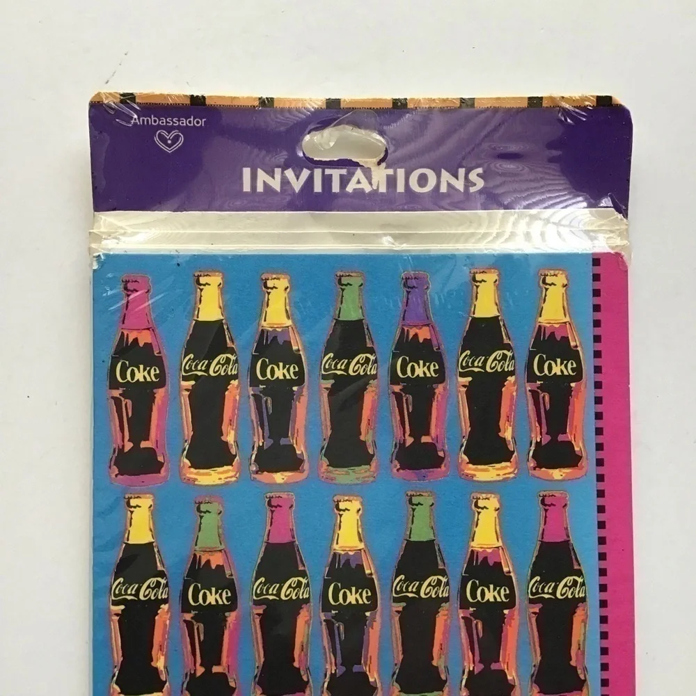 Coca Cola Bottles 8 Party Invitations Hallmark 1993 Pop Art Look USA Vintage NEW